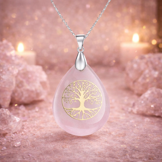Collier Arbre de Vie Goutte - Quartz Rose