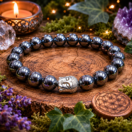 Bracelet Bouddha en Hématite (Protection, Ancrage, Apaisement)