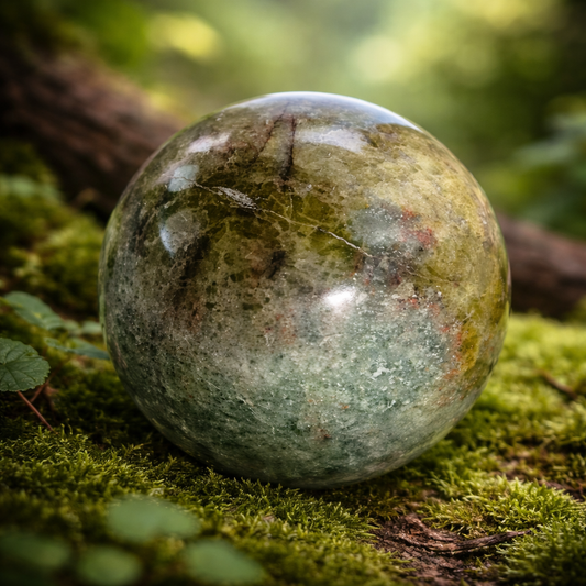 Sphère en Opale Verte (Apaisement, Ouverture du cœur, Libération émotionnelle, Renouveau, Douceur, Harmonie)
