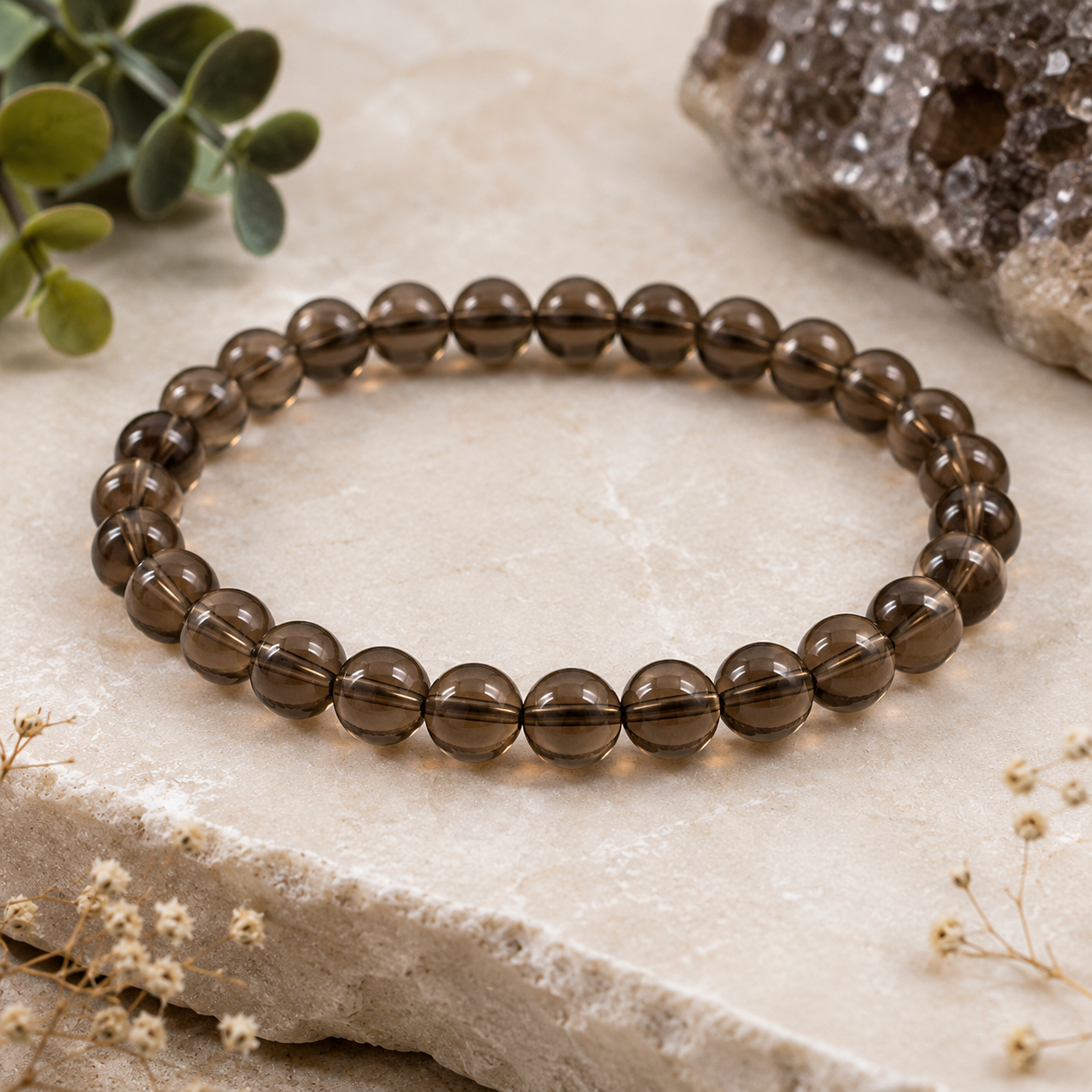 Bracelet en Quartz Fumé 8mm (Ancrage, Acceptation, Stabilité, Sécurité, Lâcher-prise)