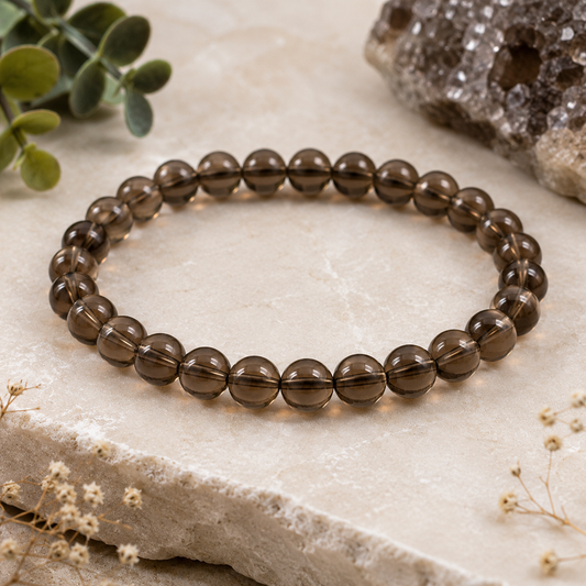 Bracelet en Quartz Fumé 8mm (Ancrage, Acceptation, Stabilité, Sécurité, Lâcher-prise)
