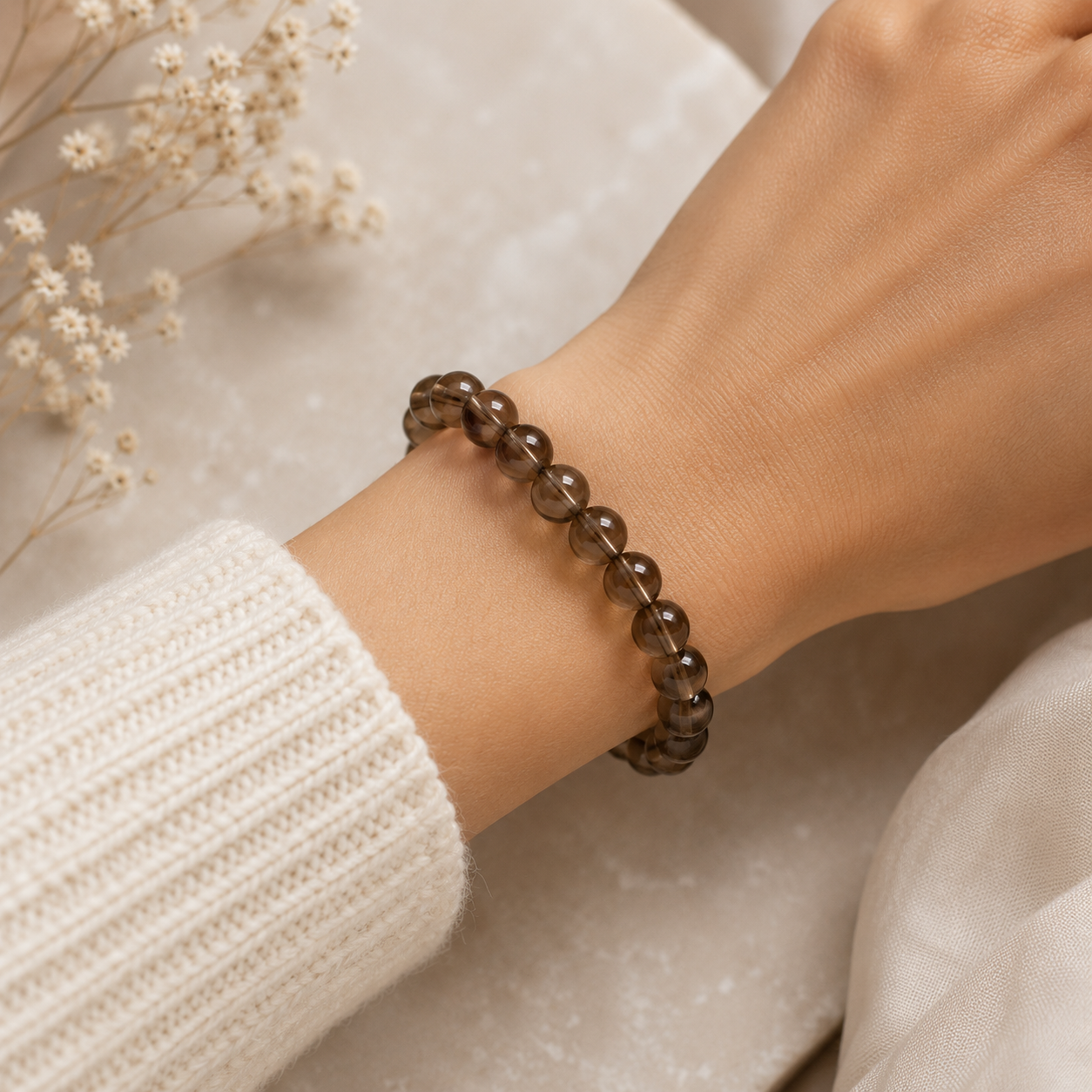 Bracelet en Quartz Fumé 8mm (Ancrage, Acceptation, Stabilité, Sécurité, Lâcher-prise)