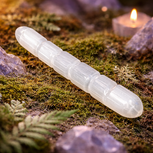 Baguette de massage en Sélénite (Détente, Apaisement, Méditation, Amélioration du Sommeil)