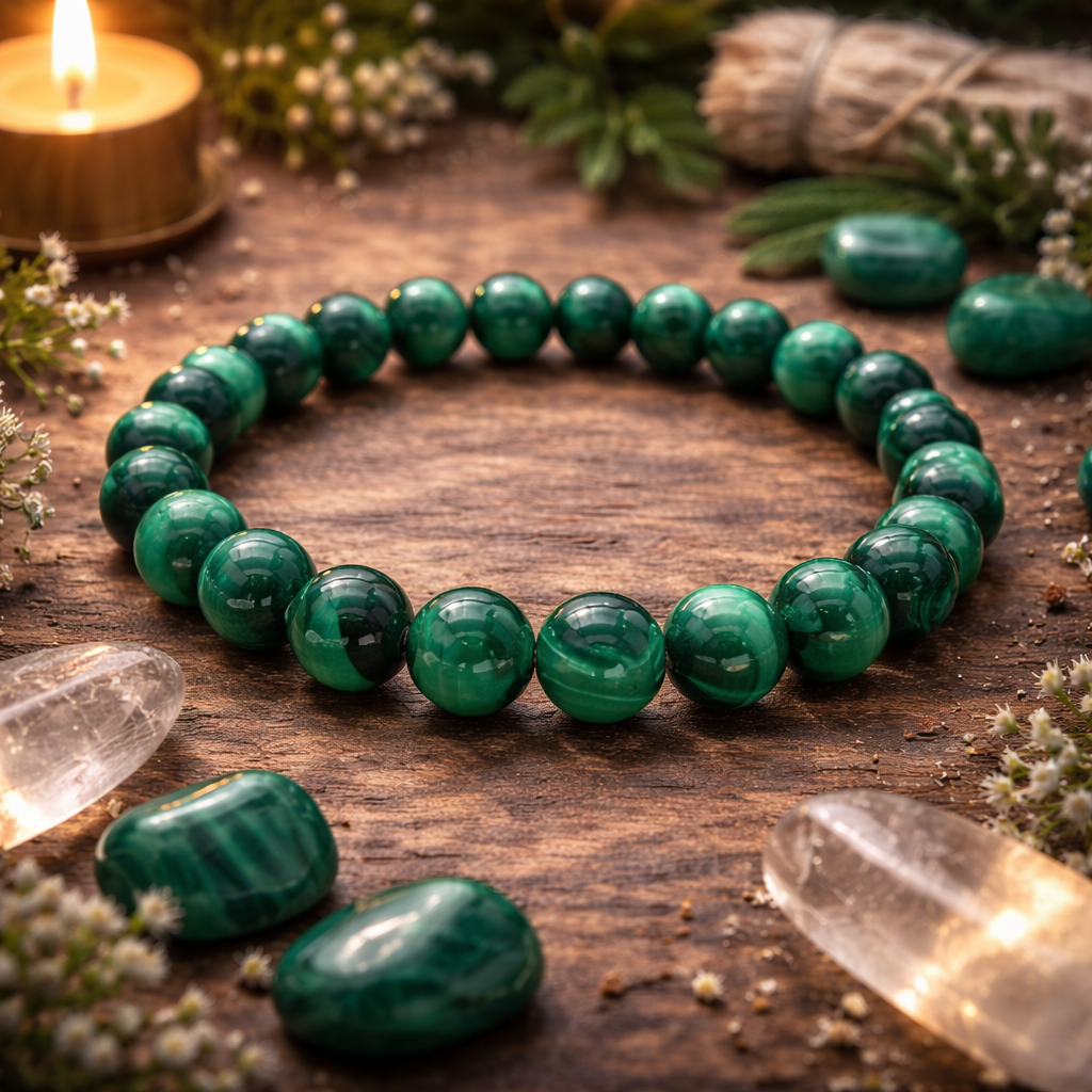 Bracelet en Malachite 8mm (Changement, Introspection, Assurance, réussite)
