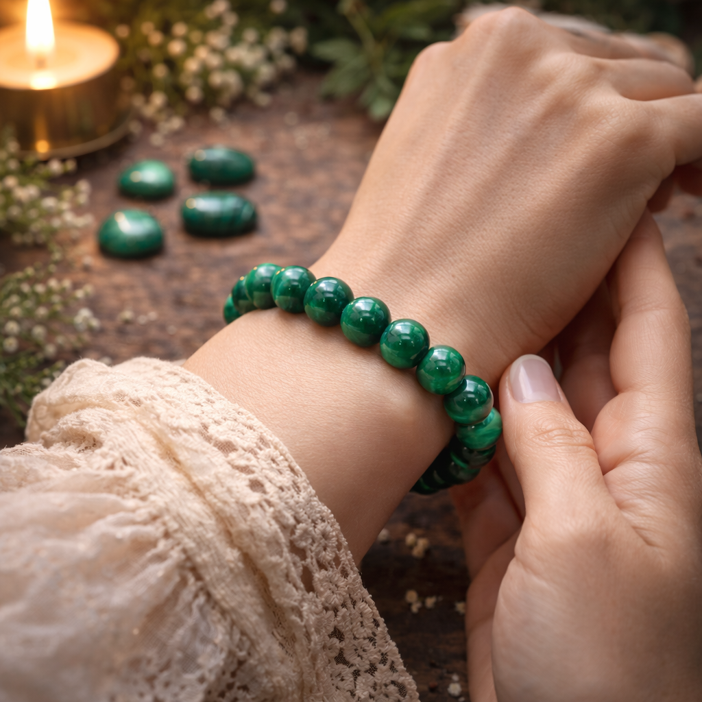 Bracelet en Malachite 8mm (Changement, Introspection, Assurance, réussite)