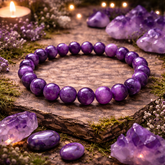 Bracelet en Améthyste 8mm (Apaisement, Soin, Calme, Amour, Emotions)