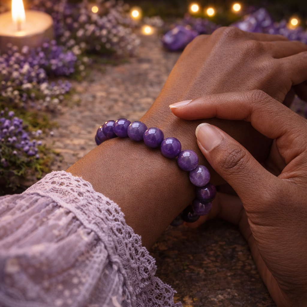 Bracelet en Améthyste 8mm (Apaisement, Soin, Calme, Amour, Emotions)