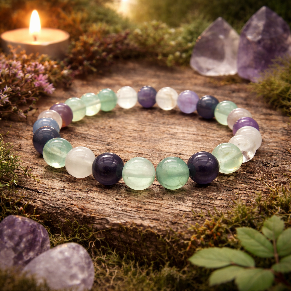Bracelet en Fluorite 8mm (Espoir, Aura, Chakra du Cœur, Epuisement, Développement spirituel, Paix intérieure)