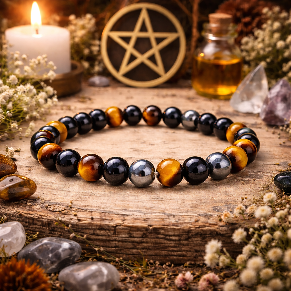 Bracelet "Triple Protection" en Obsidienne Noire, Hématite et Œil de Tigre - 8mm