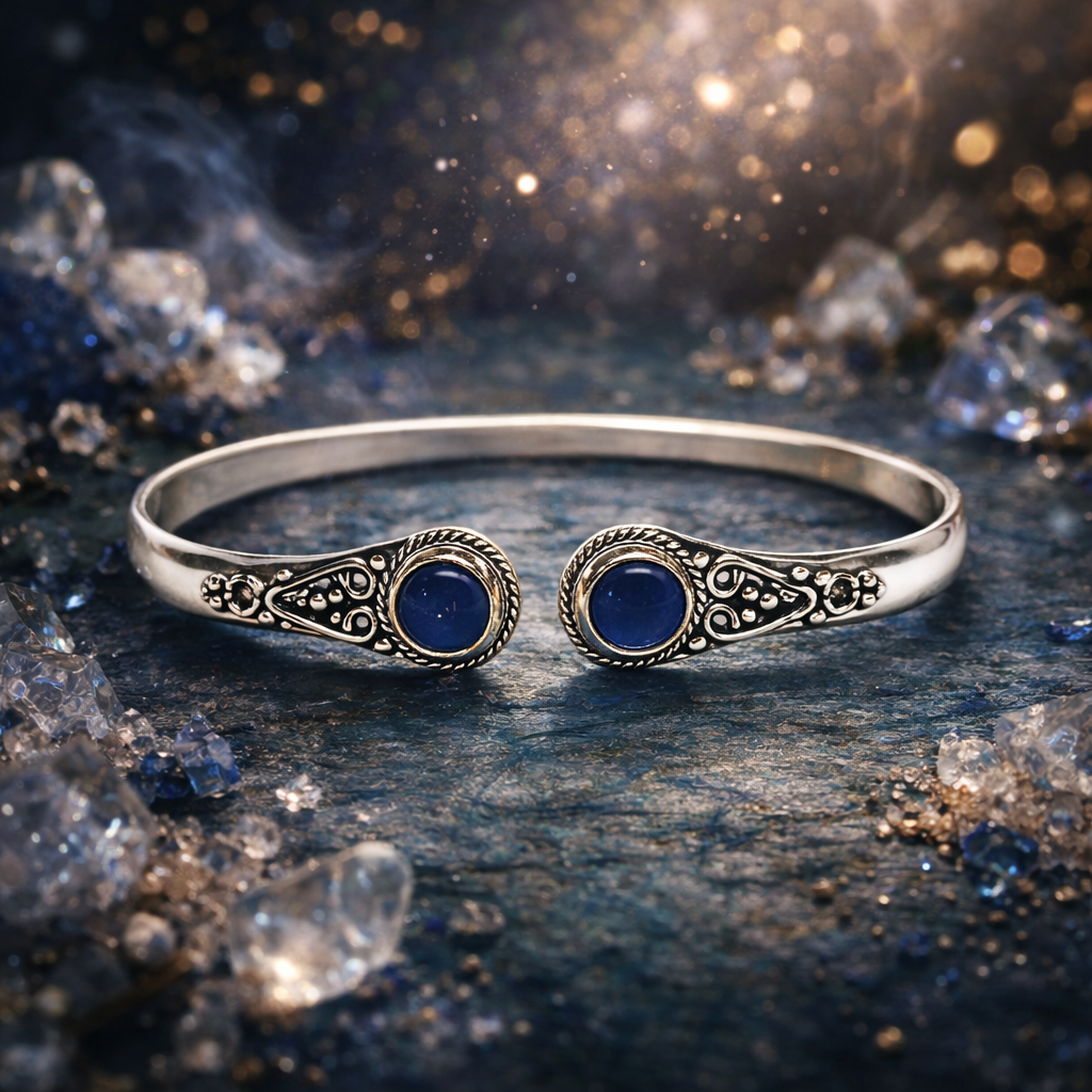 Bracelet métallisé avec Lapis Lazuli (Stress, Migraines, Insomnie, Colère, Confiance en soi, Maux de ventre)