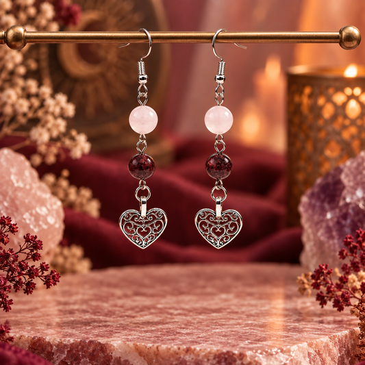 Boucles d’oreilles en Grenat et Quartz Rose