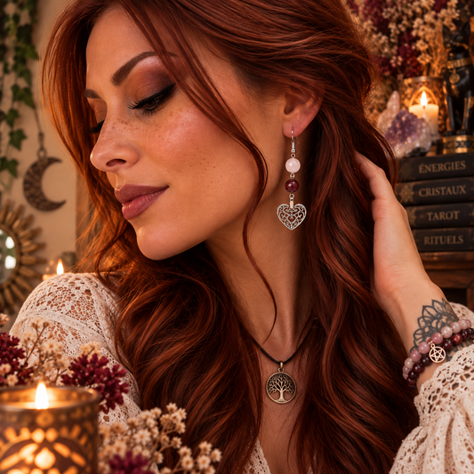 Boucles d’oreilles en Grenat et Quartz Rose