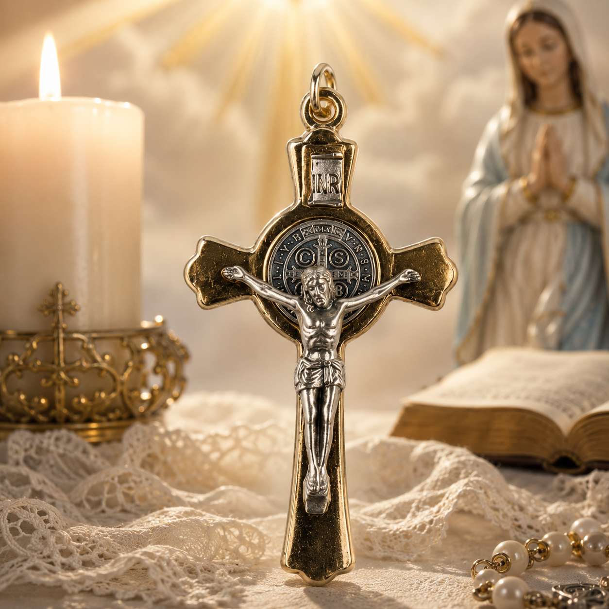 Crucifix de St Benoît doré (Protège son possesseur)