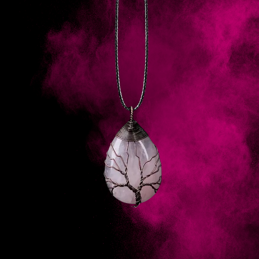 Pendentif Arbre de vie - Quartz Rose (cuivré)