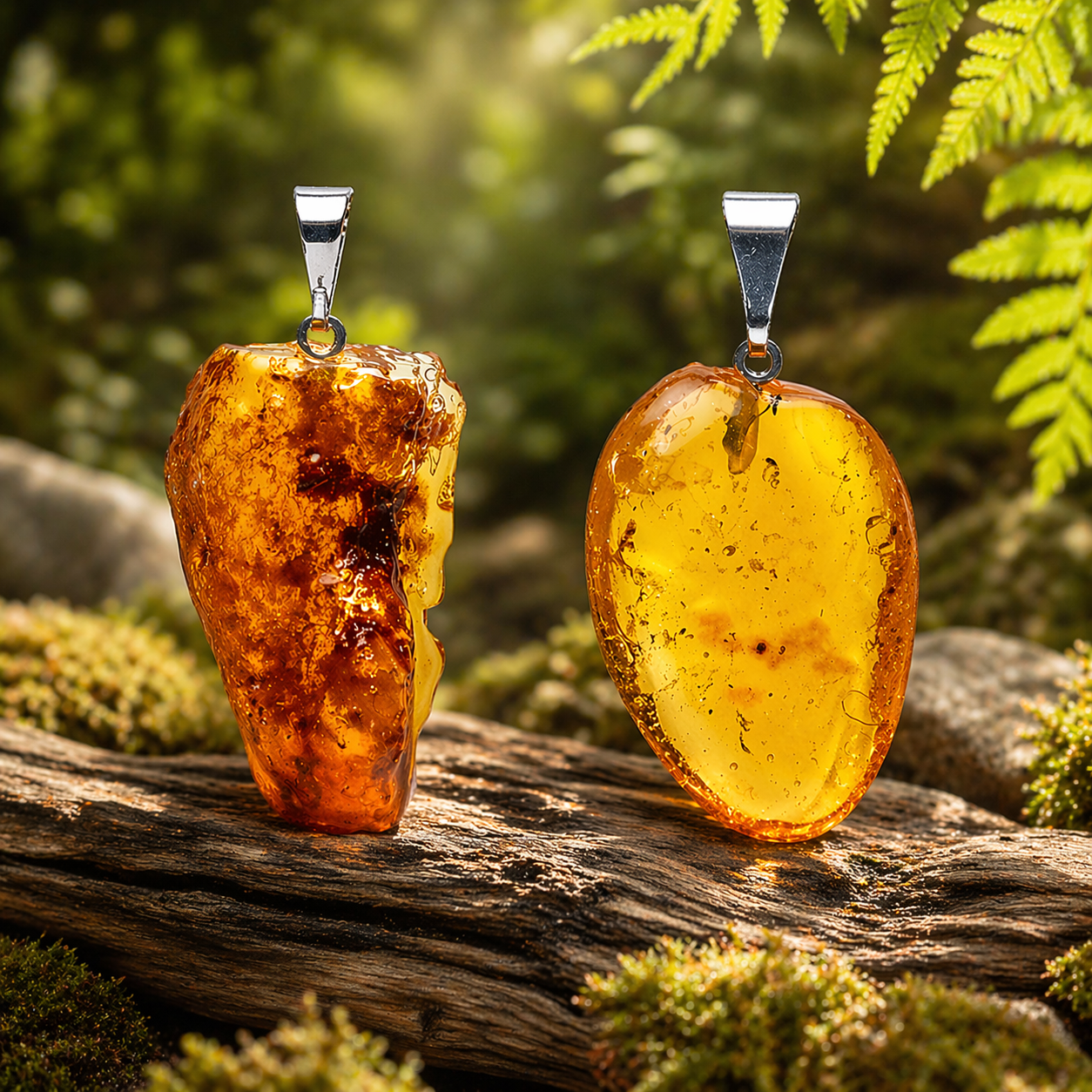 Pendentif en Ambre (Protection, vitalité, confiance, apaisement, énergie solaire, clarté mentale, joie de vivre, purification énergétique)