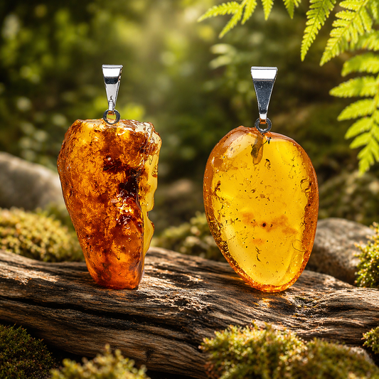 Pendentif en Ambre (Protection, vitalité, confiance, apaisement, énergie solaire, clarté mentale, joie de vivre, purification énergétique)