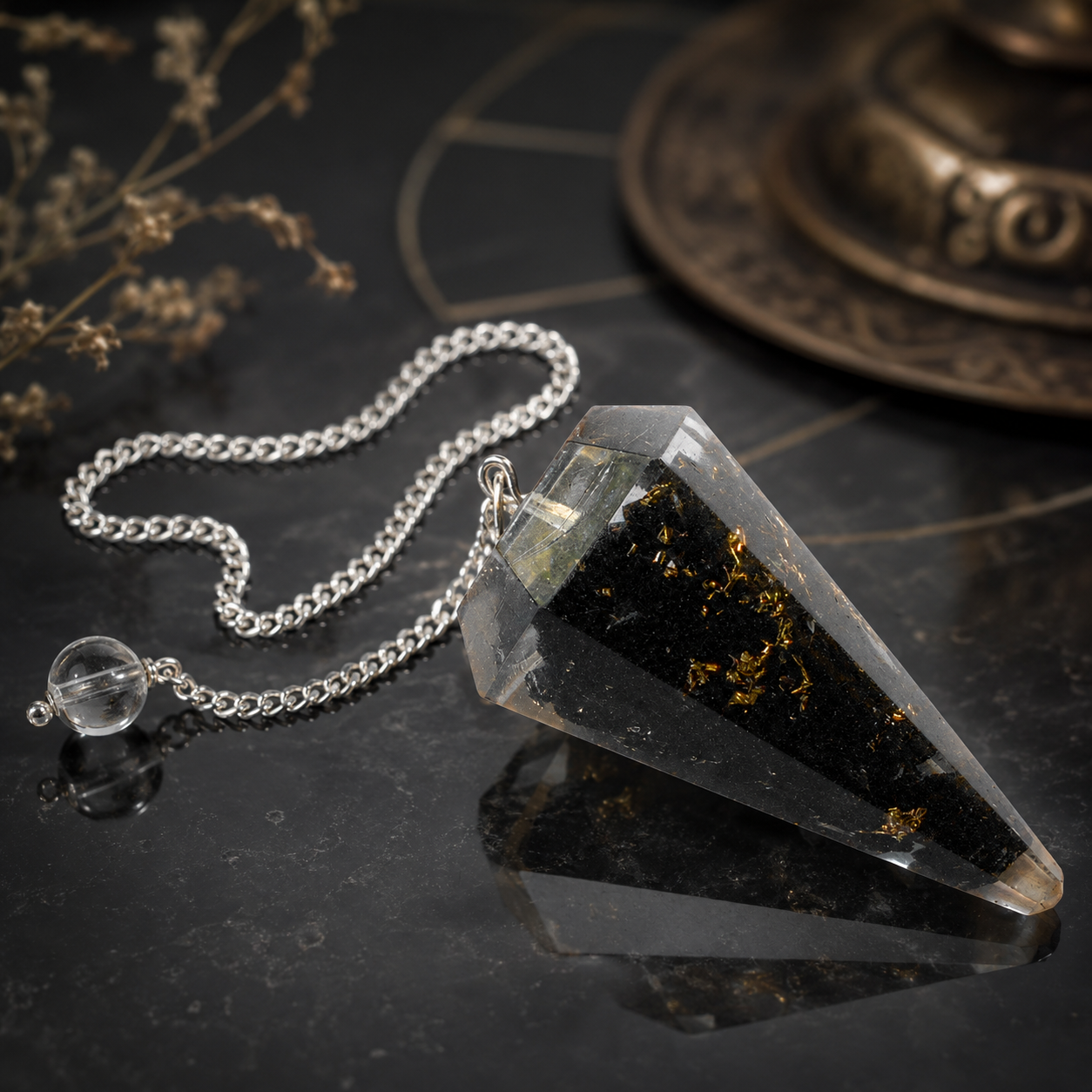 Pendule Orgonite en Tourmaline Noire